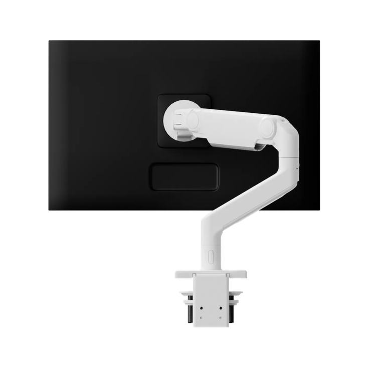 M8 Pro Monitor Arm with Two-Piece Clamp Mount Base, White with White Trim