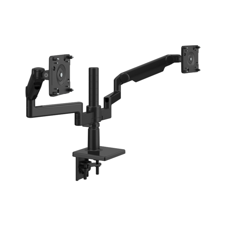 M/Flex with M2.1 Monitor Arms (2), Dual Arm Bracket, Two-Piece Clamp Mount,  Black with Black Trim