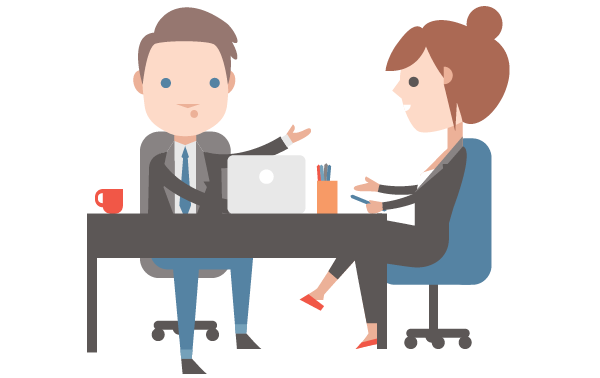 Two coworkers working together at a table graphic