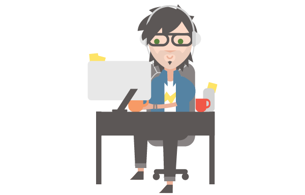 graphic of man at a a comfortable desk setup